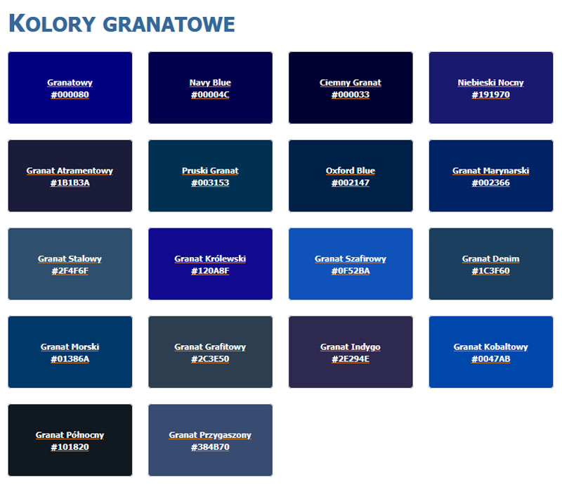 Kolory granatowe
