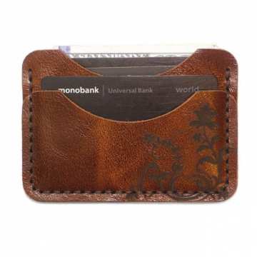 Jasnobrązowy portfel na karty ręcznie robiony z prawdziwej włoskiej skóry od Luniko