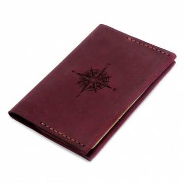 Bordowy skórzany etui/portfel na paszport Róża Wiatru