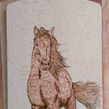 Deska Koń" pirografia, handmade, ozdoba