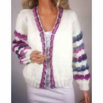Sweter z kolorowymi rękawami, fioletowy